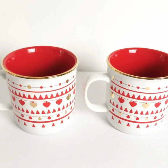 Davids Tea Coffee Xmas Mug Lot 2 Cherry Red Holiday Nordic 13 oz Ceramic New - Picture 4 of 7